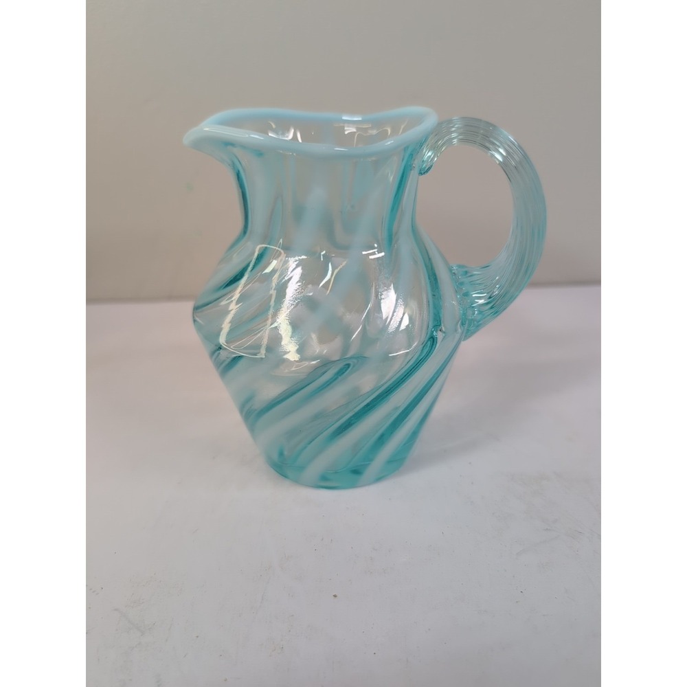FENTON ART GLASS BLUE OPALESCENT SWIRL CREAMER CREAM PITCHER 4.5 In